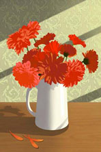 Gerbers In Vase, Red